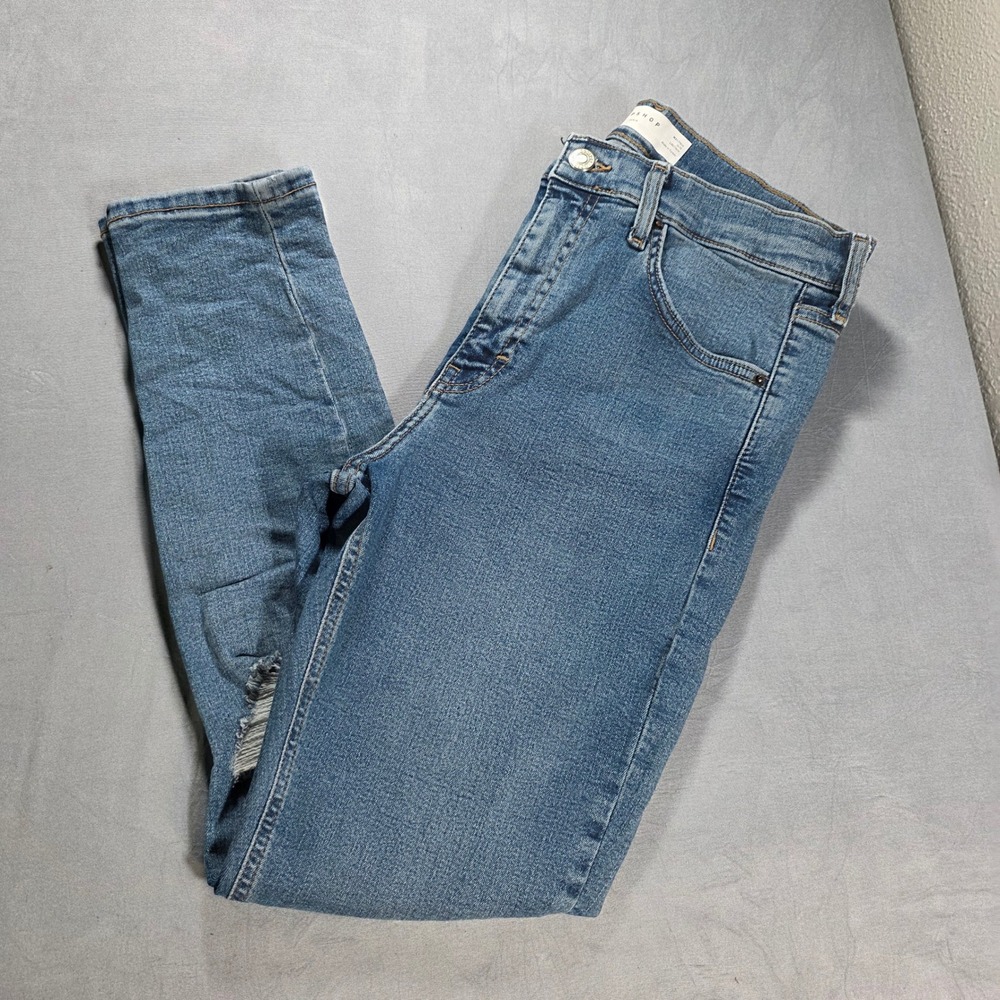 Topshop Jamie Blue High‎ Rise Skinny Ripped Knee Distressed Jeans Womens